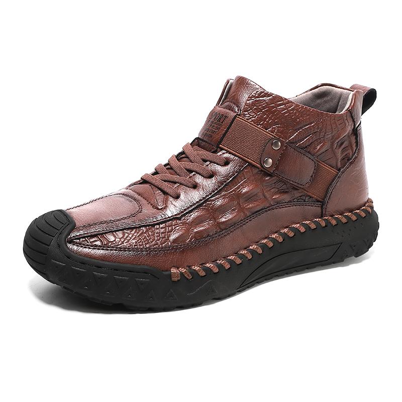 Mens Outdoor Boots Luxury Handmade Leather Platform Hiking Boots for Men Casual Shoes High Quality Warm Male Ankle Boots Size 48