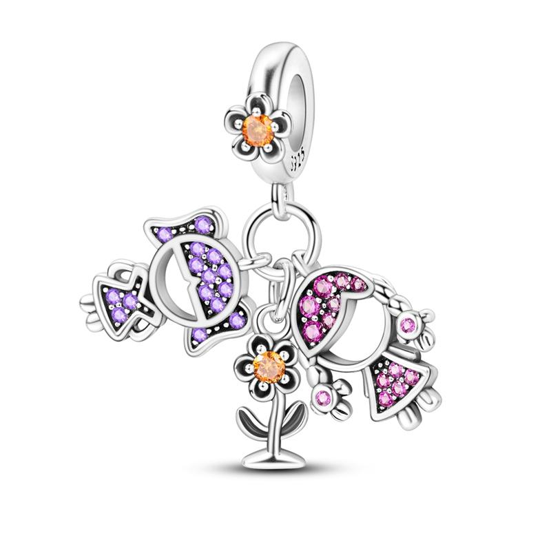 925 Silver Mother's Love Girl Boy Charms Beads Pendants Fit S925 Bracelet Necklace DIY Women Fine Jewelry Gift