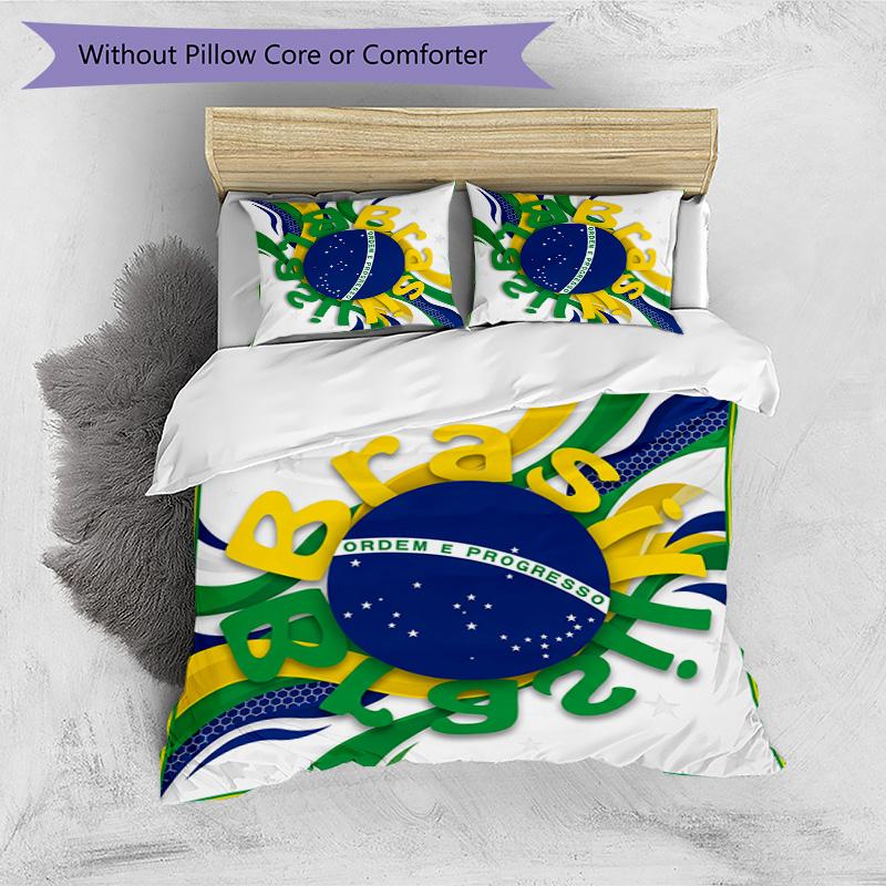 Brazil Football Printed Bedding 3 Piece Set Cozy Breathable Bed Cover Set as Housewarming Holiday Gift
