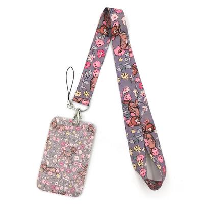 Disney Bambi Deer Lanyard Credit Card ID Holder Bag Student Women Travel Card Cover Badge Car Keychain Decorations