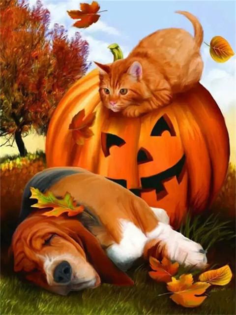 Diamond Embroidery Pumpkin Crafts Diamond Painting Halloween Cross Stitch Set Mosaic Cartoon Full Square Round Wall Art