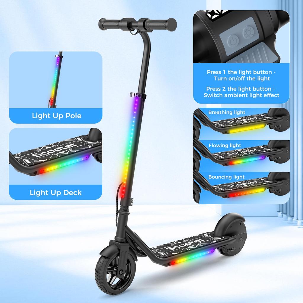 Trotinetă Electrică K2Pro pentru Copii Motor 150W Baterie 2.6Ah 3 Viteze 5-16KM/H Lumină LED Platformă & Ghidon Sarcină Maximă 70KG Trotinetă Electrică pentru Copii