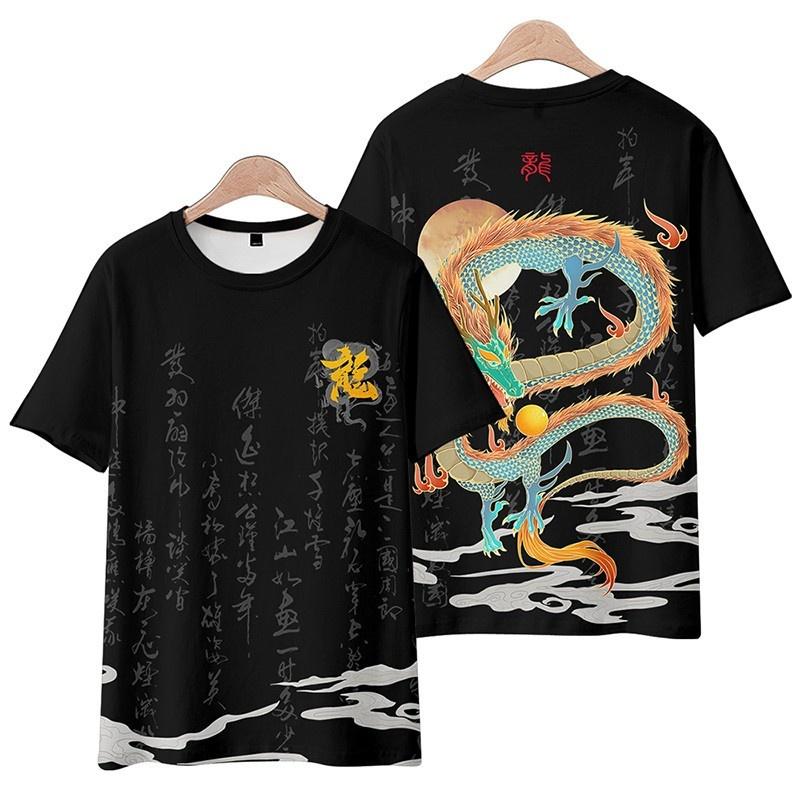 3D Printed Chinese Loong T-shirt Men's Fugulong T-shirt Summer Fashion Casual Round Neck T-shirt Loose Short Sleeve
