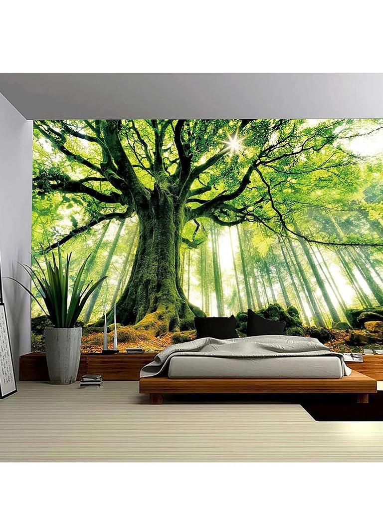 VIKAMA NordicStyle Forest Sunlight Tapestry Forest Scene Natural Ambience Decorative Wall Hanging Room Decoration