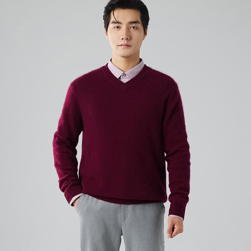 2025 New Thickened V-neck Cashmere Sweater Classic Simple Warm Knitted Sweater Solid Color Wool Sweater