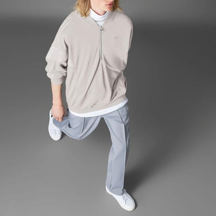 Adidas Originals Striped Logo Half-Zip Track Jacket Men Outerwear Pearl-Grey HM2340