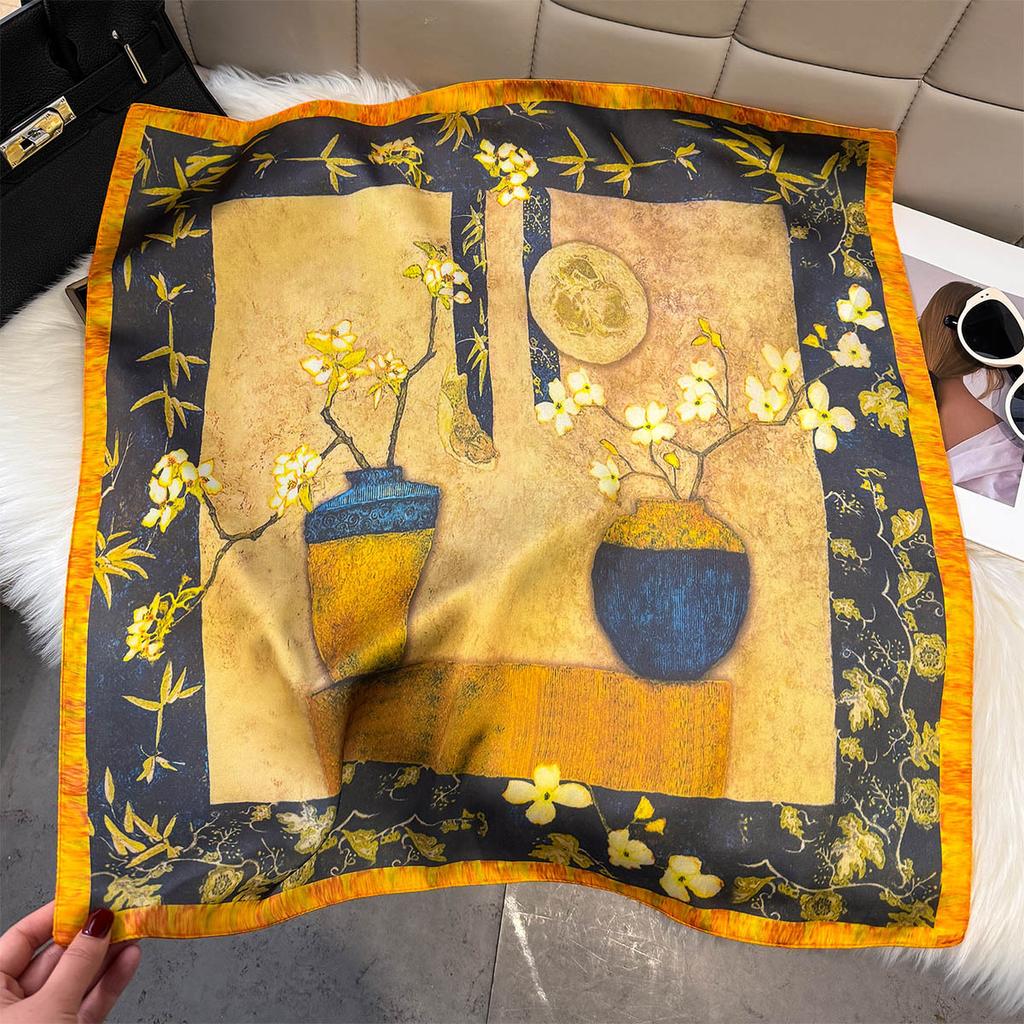 Summer New Versatile Neck Scarf Multi-Functional Commuting Silk Sun Protection Decorative Neck Foulard Square Shawl Bufanda