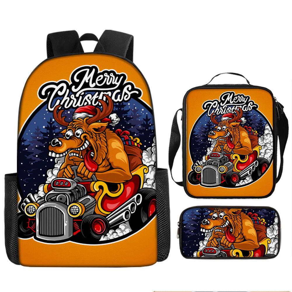 Santa Claus Christmas Tree Backpack Elementary School Bag Large Capacity Leisure Bag Lunch Bag Pencil Bag Three-piece Set