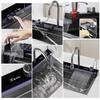 Black Nano Kitchen Sink, 304 Stainless Steel Waterfall Sink, Single Bowl Workstation Kitchen Sink with Multifunction Digital Display, Fly Rain, and Pu