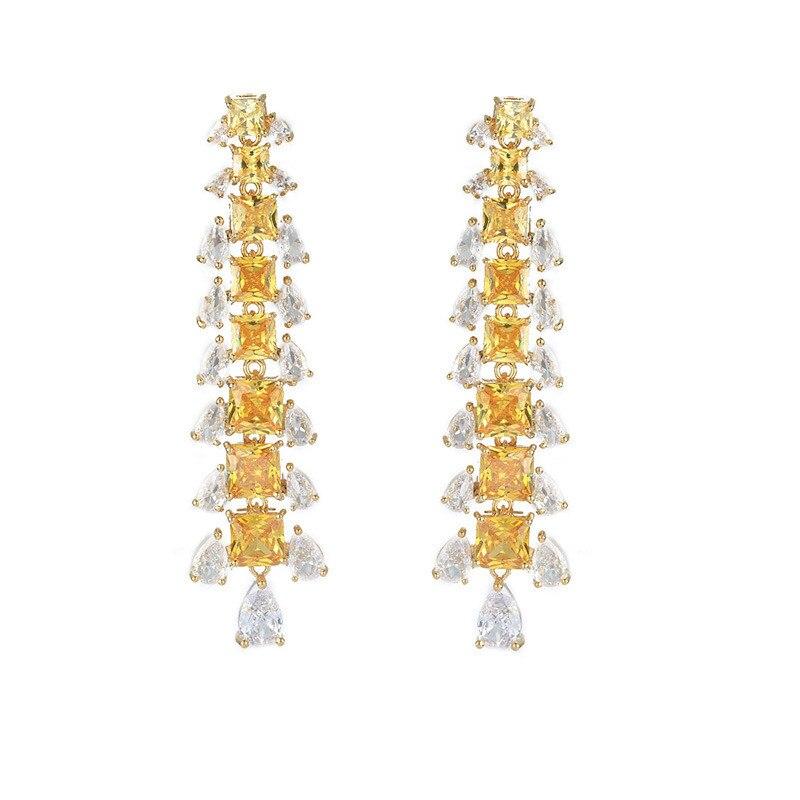 European and American Elegant Temperament Long CZ Dangle Earrings for Women 2022 Fashion Brand Jewelry Design Statement Eardrop