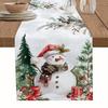 Christmas Snowman Xmas Tree Berries Linen Table Runner Party Decor Winter Xmas Kitchen Dining Table Runner Christmas Decorations