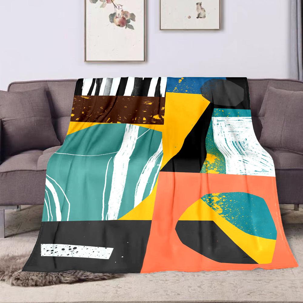 Abstract Geometric Color Block Design Patterned flannel blanket perfect for the bedroom living room, sofa, or a little nap