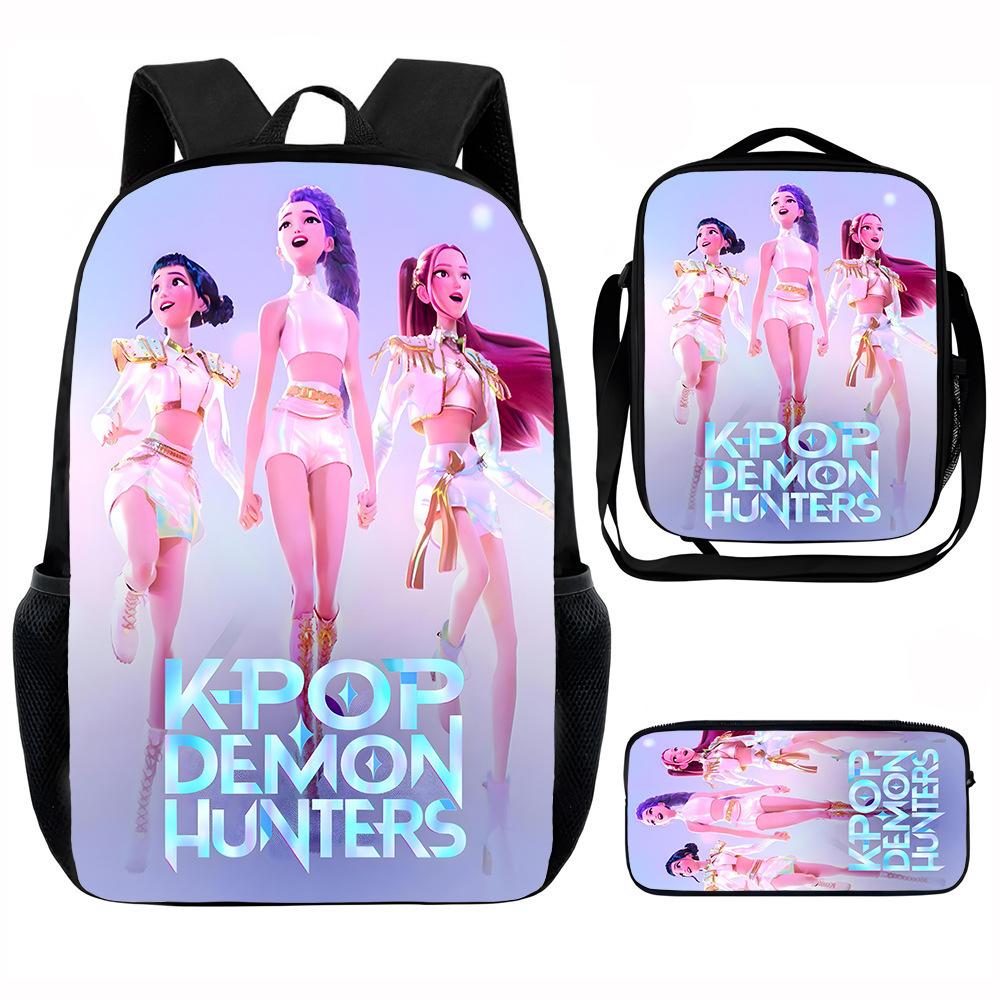 School Season Kpop Demon Hunters Student School Bag Girls Large Capacity Middle School Student Backpack Three-Piece Set