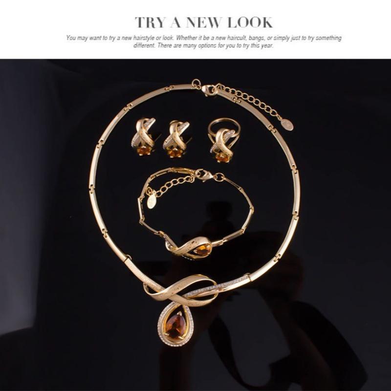 Alloy Jewelry Set, Gold-plated Necklace, Earrings, Four-piece Set, Women's Jewelry Set.