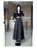 2025 Autumn/Winter Women's High-Waist Grey Wool Pleated Mid-Length A-Line Skirt