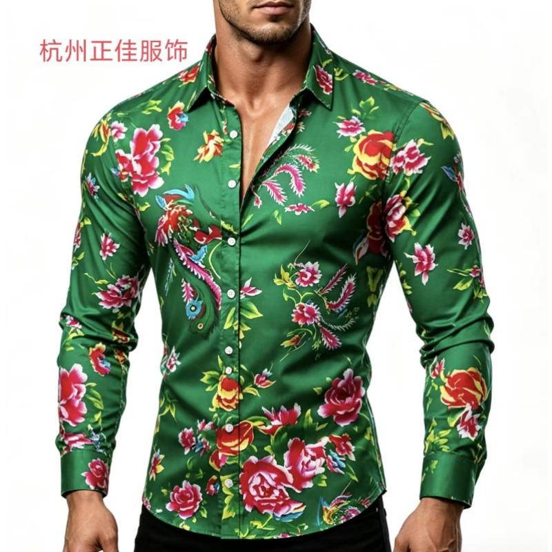 Mens Floral Print Long Sleeve Button Down Shirt