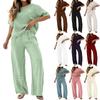 Women's Casual Loose Fit Embroidered Short Sleeve Top and Wide Leg Pants Two-Piece Set