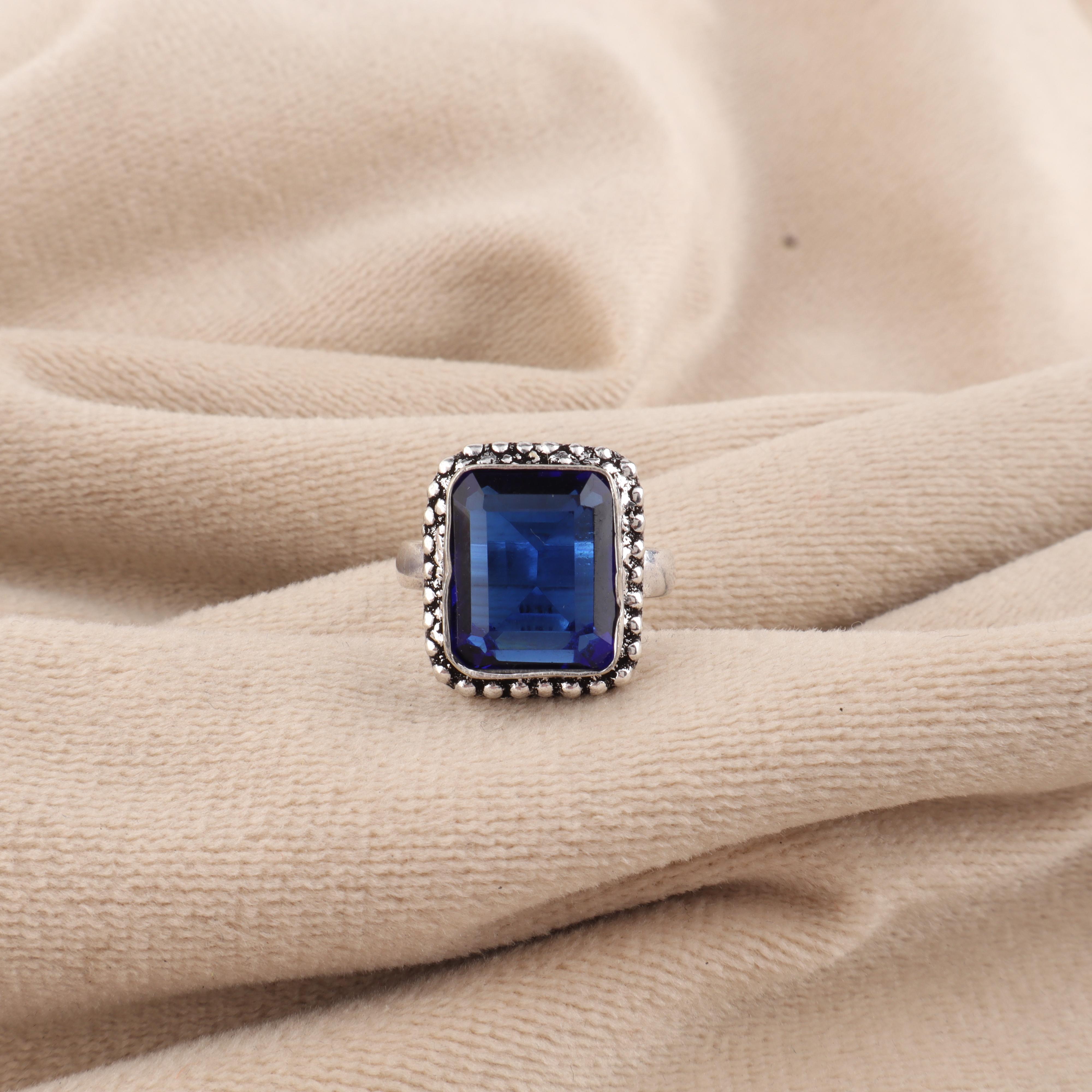 

Сапфир Драгоценный Камень 925 Стерлинговое Серебро Ювелирные Изделия Ручной Работы Вечернее Кольцо, Ювелирные Изделия - Камень Сентября, Подарок на Юбилей для Нее RR-74-3 9.5