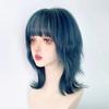 Blue Synthetic Mullet Head Wig with Bangs Short Straight Natural Anime Women Men Cosplay Hair Wig for Daily Party