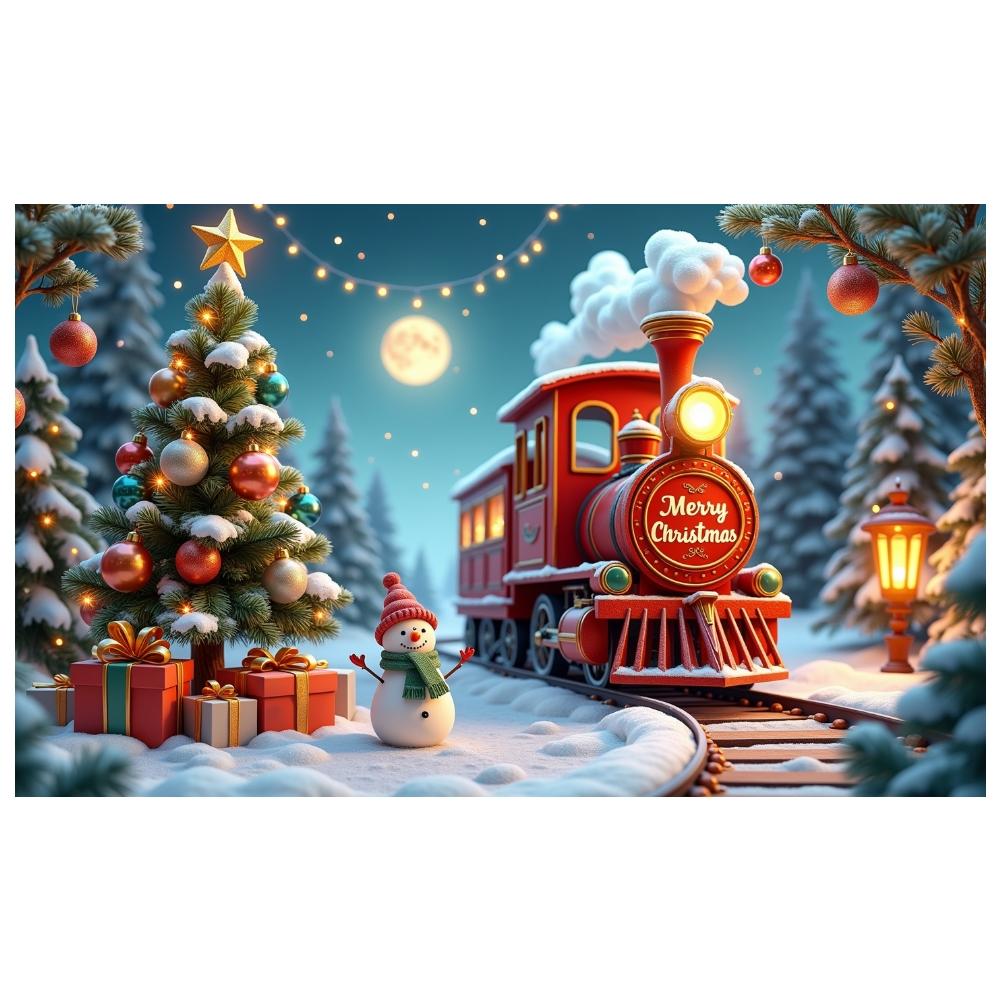 Festive Background Full Moon Merry Christmas Banner Holiday Banner Snowman Figure Xmas Tree Backdrop For Family Gathering