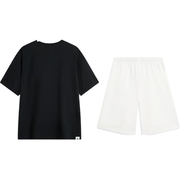 Li Ning Logo Print Letter Round Neck Pullover Short Sleeve T-Shirt Fashion Trendy Versatile Shorts Casual Sports Set Unisex Set AHSVD61-2+AKST593-7