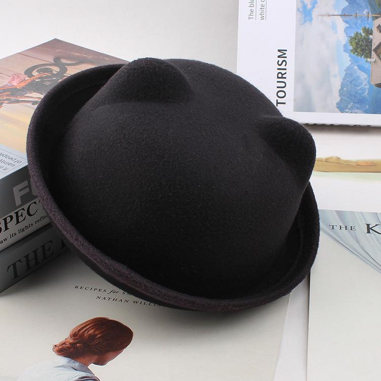Meier Autumn and winter Korean version trend imitation wool styling small round hat, British retro top hat, round hat for men and women