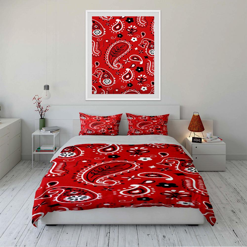 Red Paisley Pattern Bedding Set Bedding set (1 duvet cover, 2 pillowcases, duvet not included)