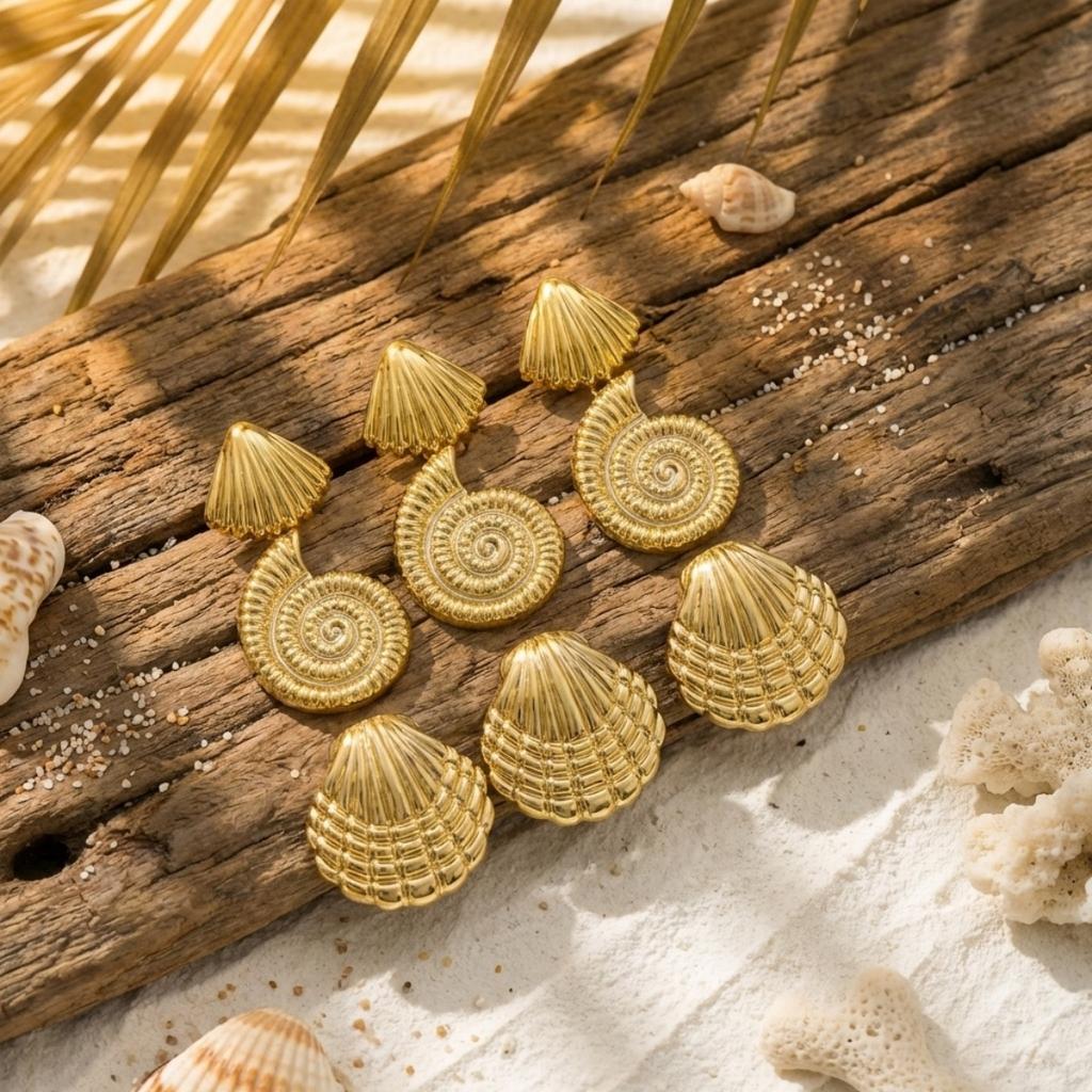 CCB Shell Conch Stud Earrings Set For Women Men Bohemian Fishtail Flower Spiral Starfish Earring Fashion Beach Summer Jewelry