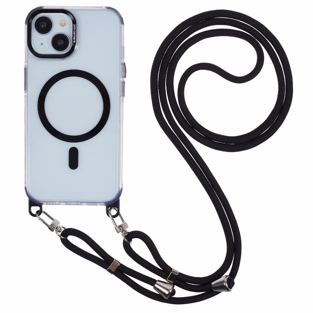 For iPhone 15 Clear Case Compatible with MagSafe Shockproof PC+TPU Phone Cover with Long Lanyard