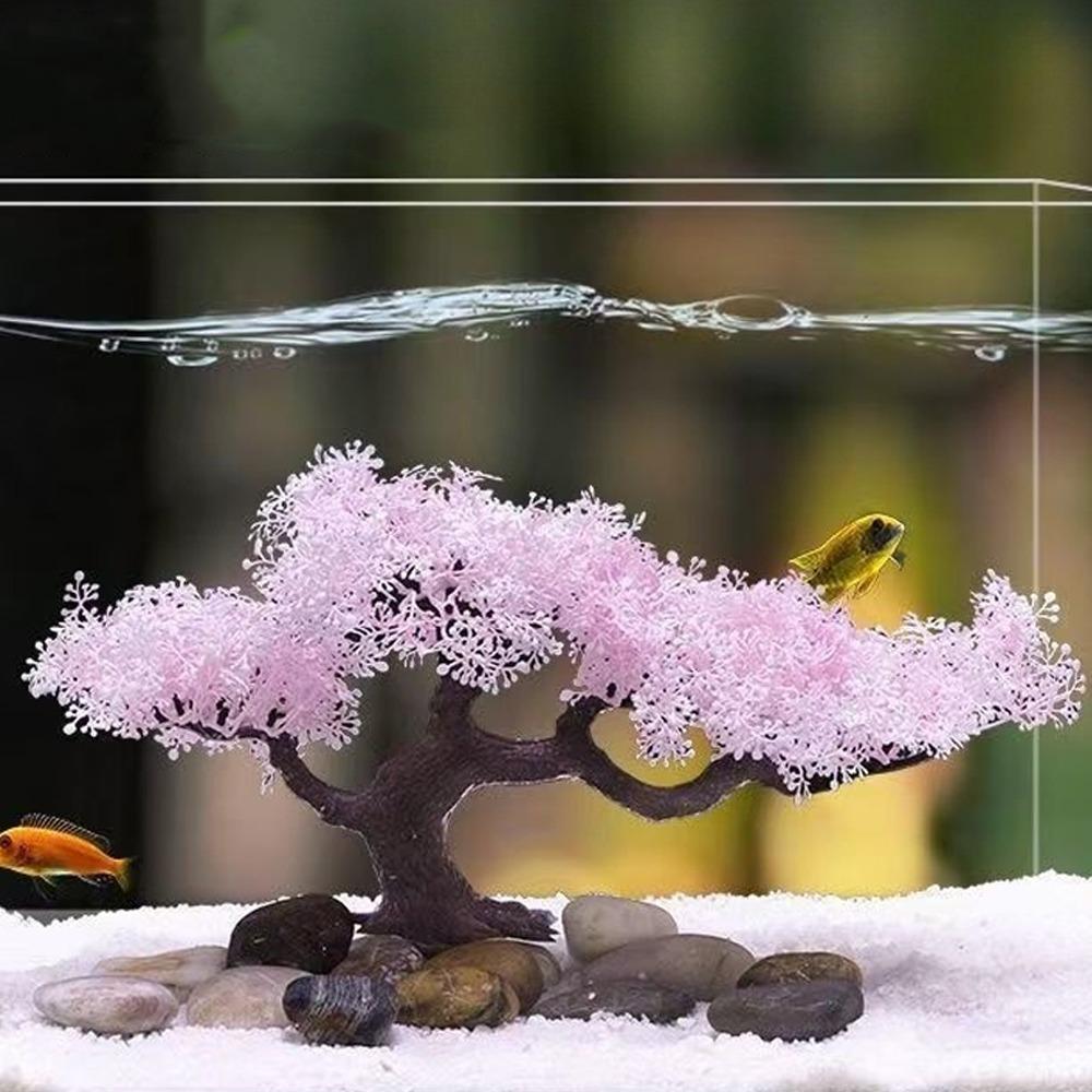 Plastic Cherry Blossom Tree Realistic Landscape Tree Creative Aquarium Cherry Blossom  Office Decor Style F