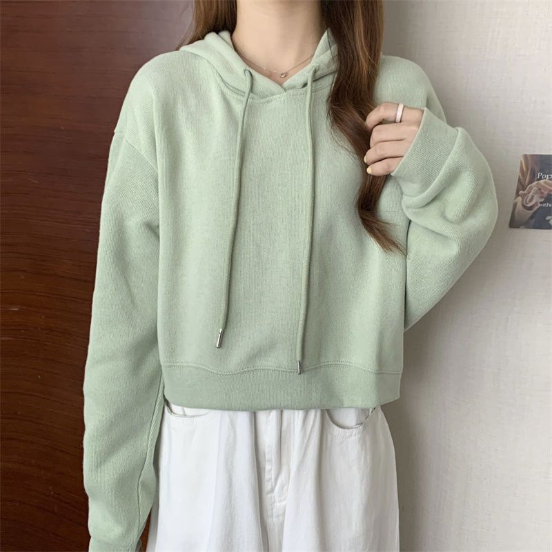Hoodies Women Autumn Students Leisure Cropped Baggy Chic Young Simple Sporty Harajuku Vintage Hooded Sweatshirt Streetwear Daily