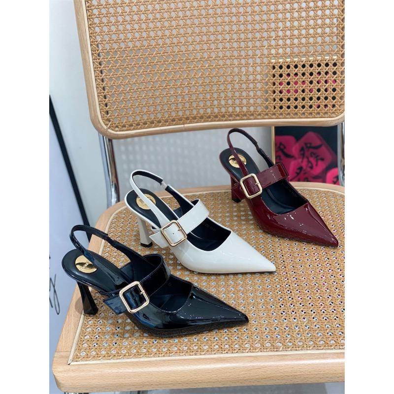 Fashion Lacquer Leather Pointed High Heels for Women Slim Heels for Spring/summer New Style Niche Belt Buckle Sandals Single Shoes