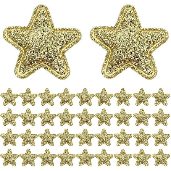 PRETYZOOM 100Pcs Glitter Star Cloth Patches Embroidered Appliques Decorative Iron On Patches for Clothing Bags Backpacks Jackets (Golden)