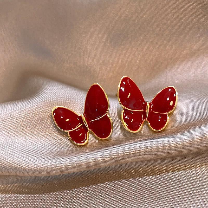 Vintage Simple Zircon Drip Oil Red Apple Earrings Stud Earrings Exquisite Earrings Women