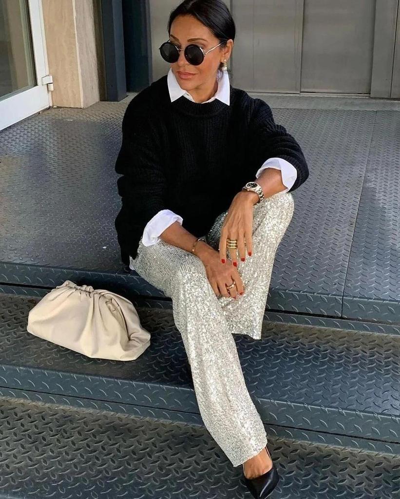 2025 European & American Women's Sequin Slim Straight Pants - Fashionable & Casual
