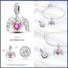 925 Silver Pink Heart Wings Skating Shoe Aircraft Camera Charms Beads Pendant Fit Qikaola 925 Original Bracelet Jewelry