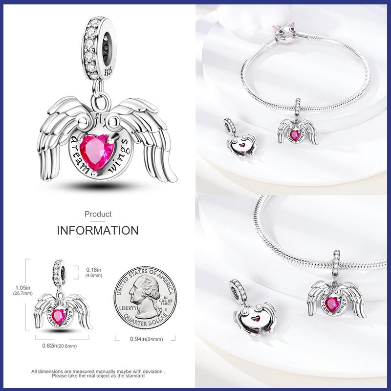925 Silver Pink Heart Wings Skating Shoe Aircraft Camera Charms Beads Pendant Fit Qikaola 925 Original Bracelet Jewelry