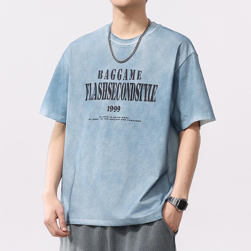 

Мужская крутая модная футболка с принтом и коротким рукавом - Свободный крой, Легкая, Круглый вырез 3XL fits 180-200 jin синий/белый