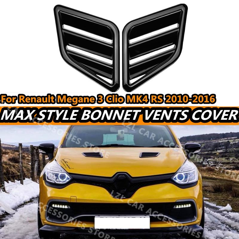 2X Engine Hood Vent For Renault Megane 3 RS Clio MK4 2010-2016 Louvers Air Scoop Bonnet Vent Cover Air Intake Cover Glossy Black