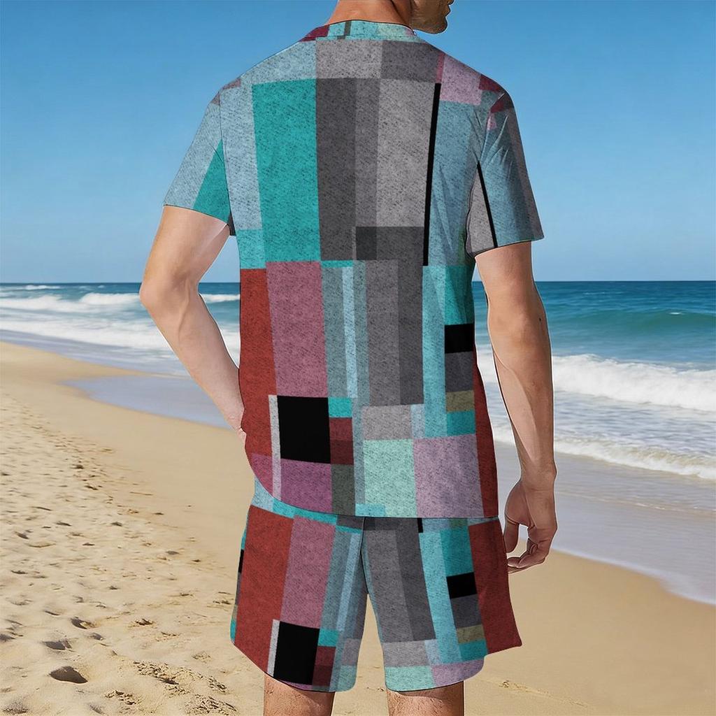 Men Black Grey Gradient Short Sleeve T Shirt And Matching Knee Shorts Two Piece Outfit