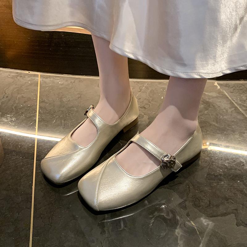 

Модные туфли Мэри Джейн на плоской подошве, женские с круглым носком, слипоны, летний новый стиль, низкий каблук, резиновая подошва, простые однотонные 40