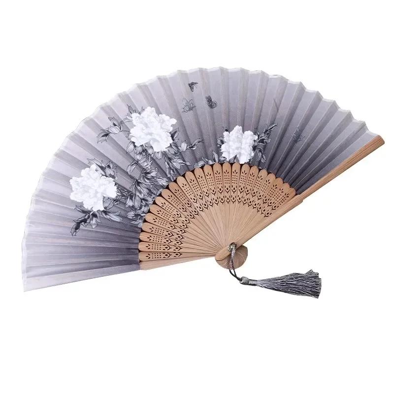2026 Latest Models Vintage Silk Folding Fan, Chinese, Japanese, Bamboo, Tassel, Dance Hand Fan, Home Decoration, Ornament Craft