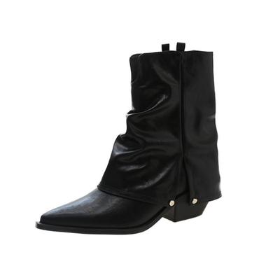 Damen Western Cowboystiefel Mode Spitzschuh Kurze Booties Elegante Schuhe mit dickem Absatz Winter Komfort Damenschuhe