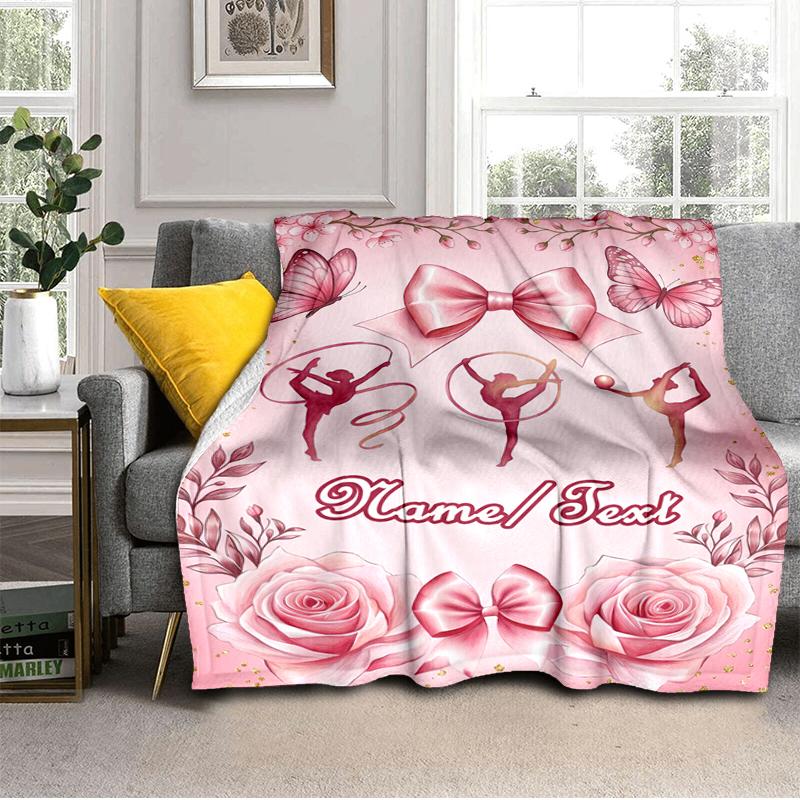 1PC Custom Name Dance,Butterflies,Roses Flannel Blanket Versatile,all-season Throw Suitable for the Living Room,bedroom,camping,travel,and Gift