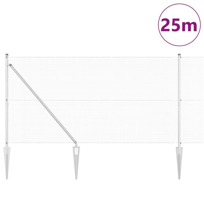 VidaXL Welded Wire Fence with 13 Picket Posts 1.4x25 M Galvanized Steel 3351970