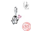 Beads Copper Charms Original Pink Heart Penguin Pendant Beads Fit Bracelet Jewelry Diy Women Fine Gift Accessory