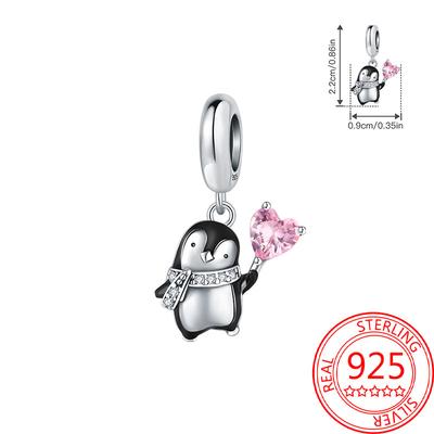 Beads Copper Charms Original Pink Heart Penguin Pendant Beads Fit Bracelet Jewelry Diy Women Fine Gift Accessory