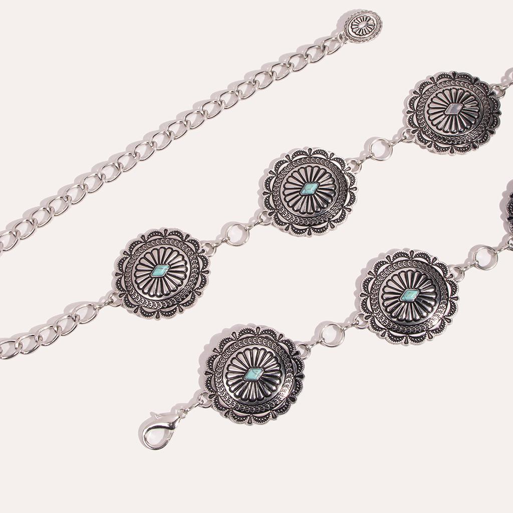 New Ethnic Style Turquoise Retro Oil Dropping Accessories Waist Chain Bohemian Western Style Women's Waist Chain