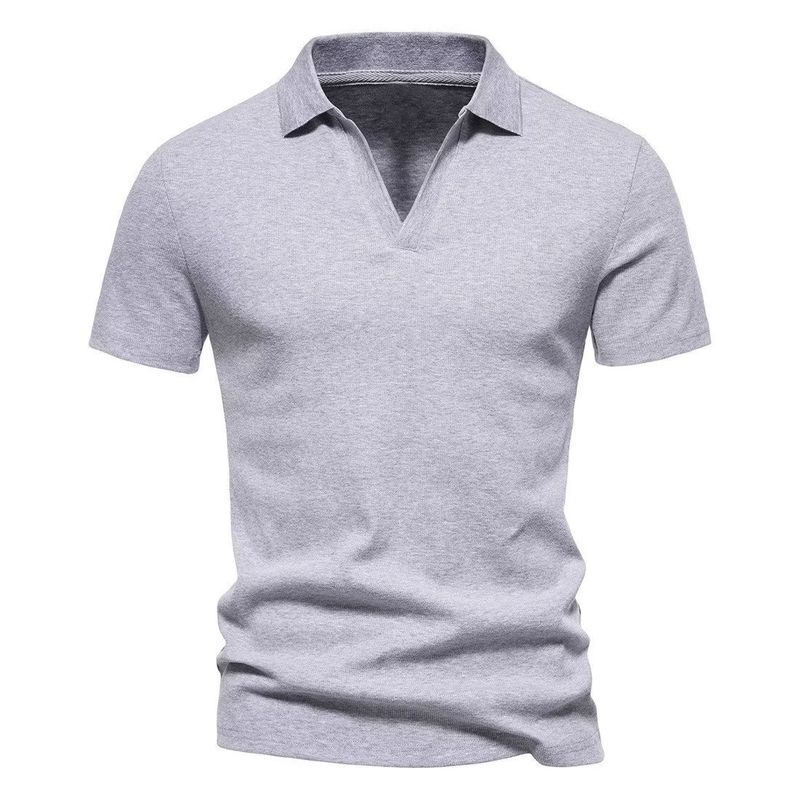 

Male V-neck Short Sleeve T-Shirt Stretch Bottoming Shirt Pure Color European and American Retro Simplicity Silm Peter Pan Collar All-Matching T-shirt Grey M