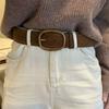 Womens Vintage Brown Wide PU Leather Belt With Alloy Pin Buckle Jeans Casual Outfit